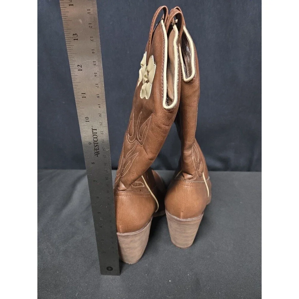 Candies Bannera Brown Cowboy Western Boots Beige Flower Size 8.5
